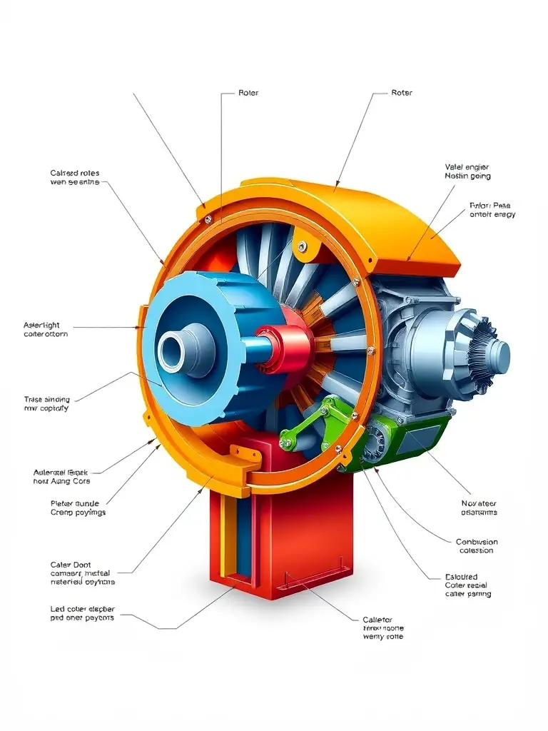 A detailed diagram of a rotary engine (Wankel engine), showing the rotor, housing, and combustion process.